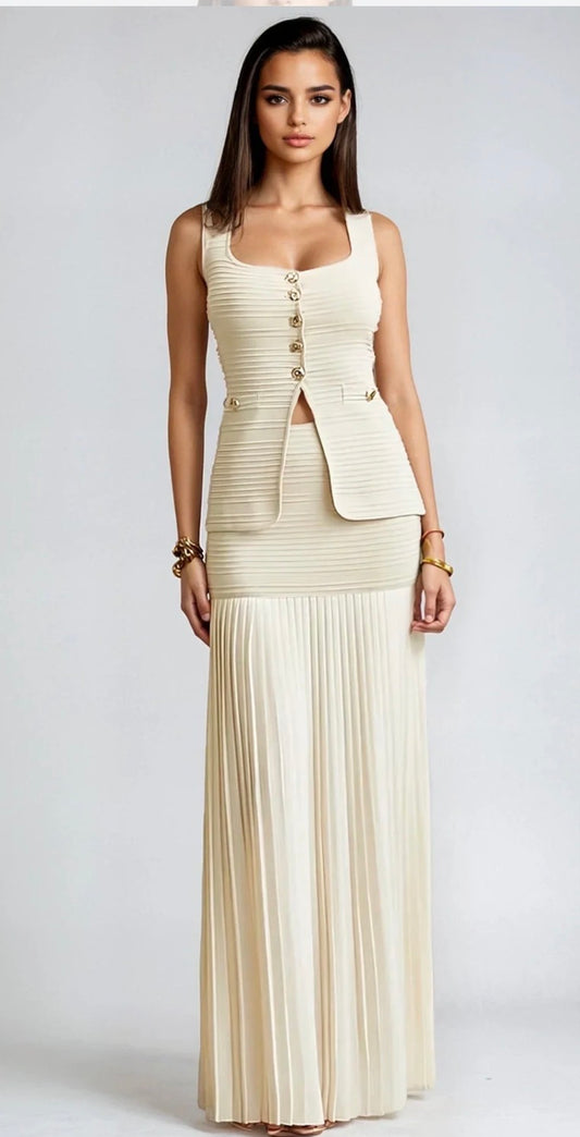 Ivory Pleated Skirt Set